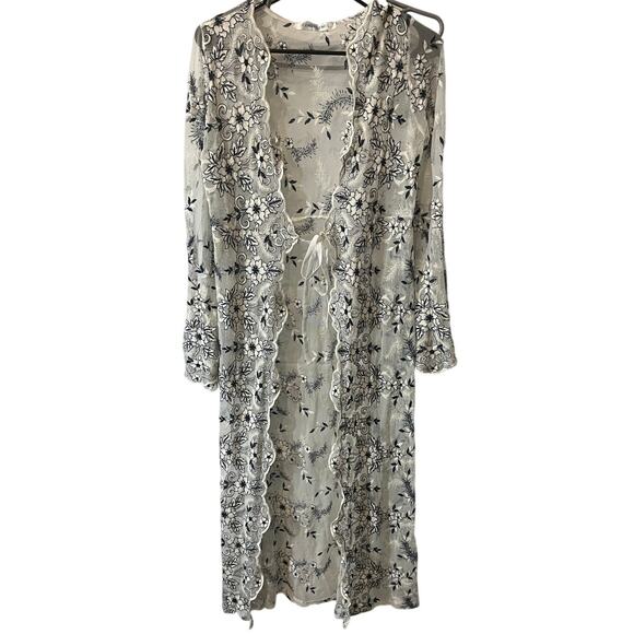 CindiGindi Embroidered Floral Fairy Whimsigoth White Coverup Duster Cardigan - Picture 1 of 10